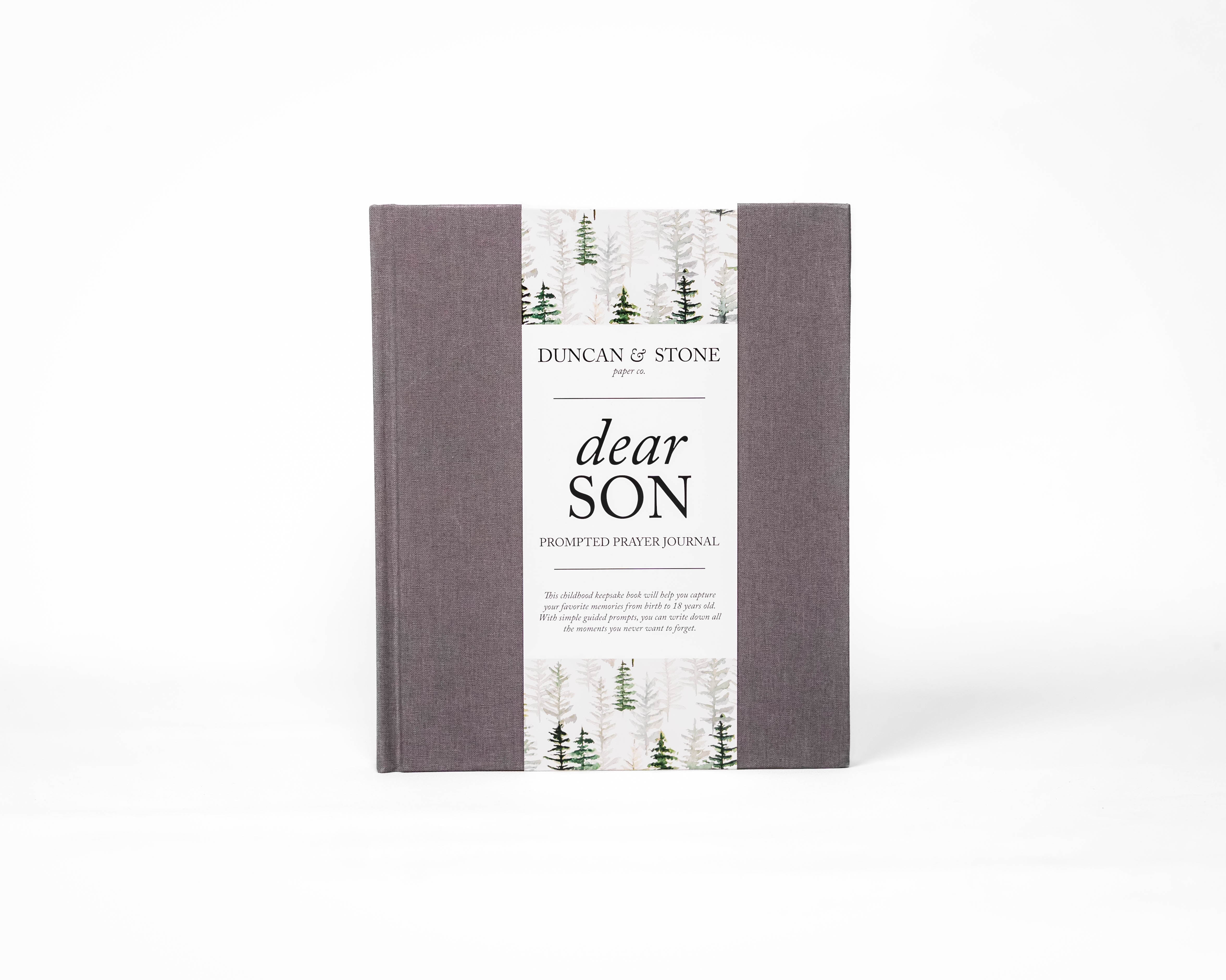 Journal titled 'Dear Son' by Duncan & Stone with a forest design on a white background