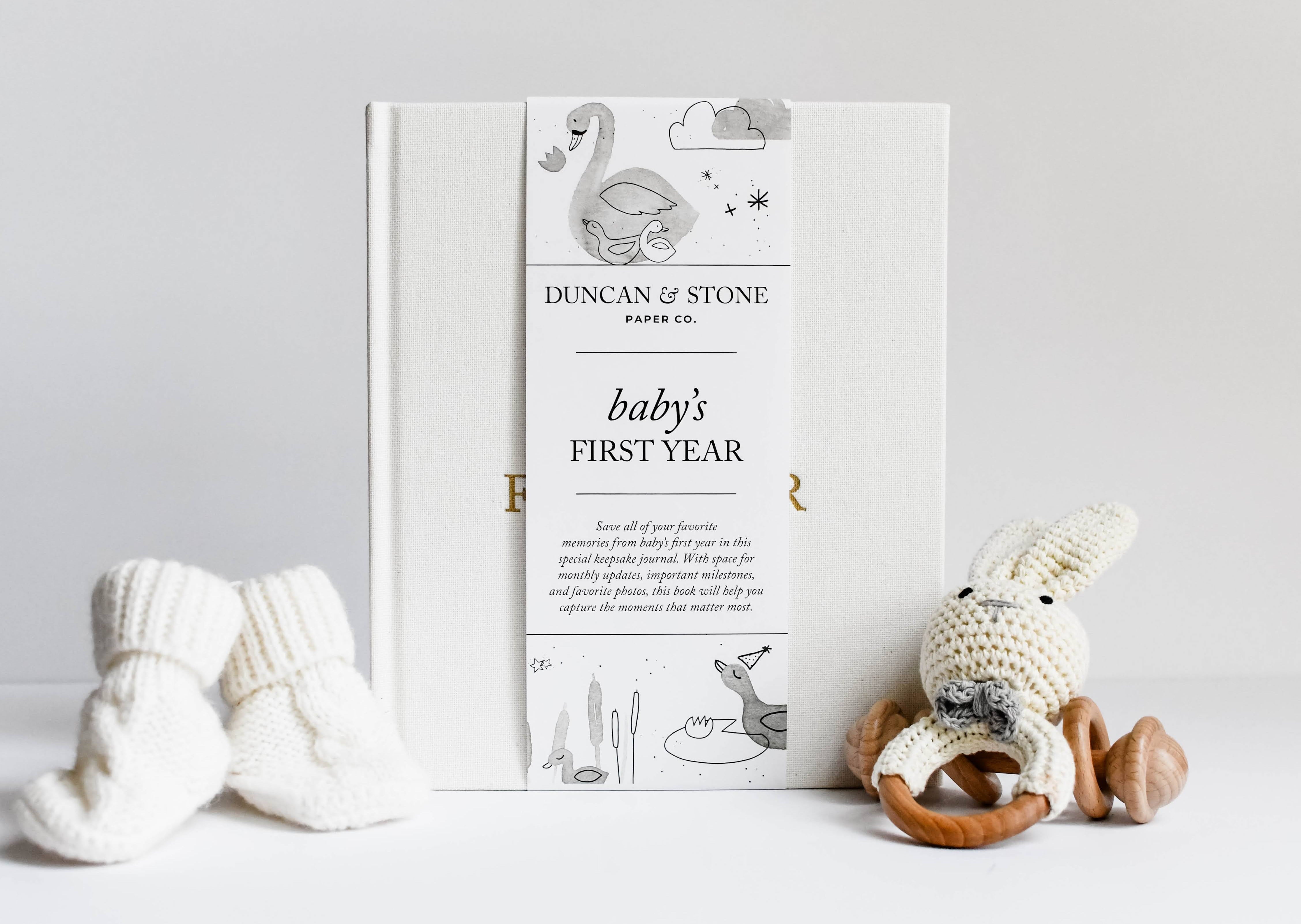 Baby Memory Book & Photo Album by Duncan & Stone | Baby Shower Gift for New Mom | Boy or Girl Milestone Scrapbook for Expecting Mom | First Year Journal for New Baby | Personalized Baby Book and Photo Album | Perfect Mom to Be Gift | Memory Journal 