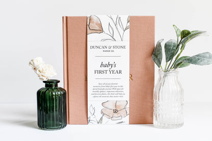 Baby Memory Book & Photo Album by Duncan & Stone | Baby Shower Gift for New Mom | Boy or Girl Milestone Scrapbook for Expecting Mom | First Year Journal for New Baby | Personalized Baby Book and Photo Album | Perfect Mom to Be Gift | Memory Journal 