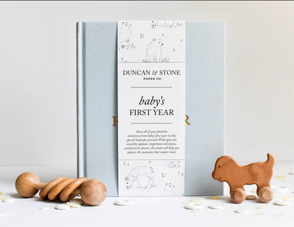 Baby Memory Book & Photo Album by Duncan & Stone | Baby Shower Gift for New Mom | Boy or Girl Milestone Scrapbook for Expecting Mom | First Year Journal for New Baby | Personalized Baby Book and Photo Album | Perfect Mom to Be Gift | Memory Journal 