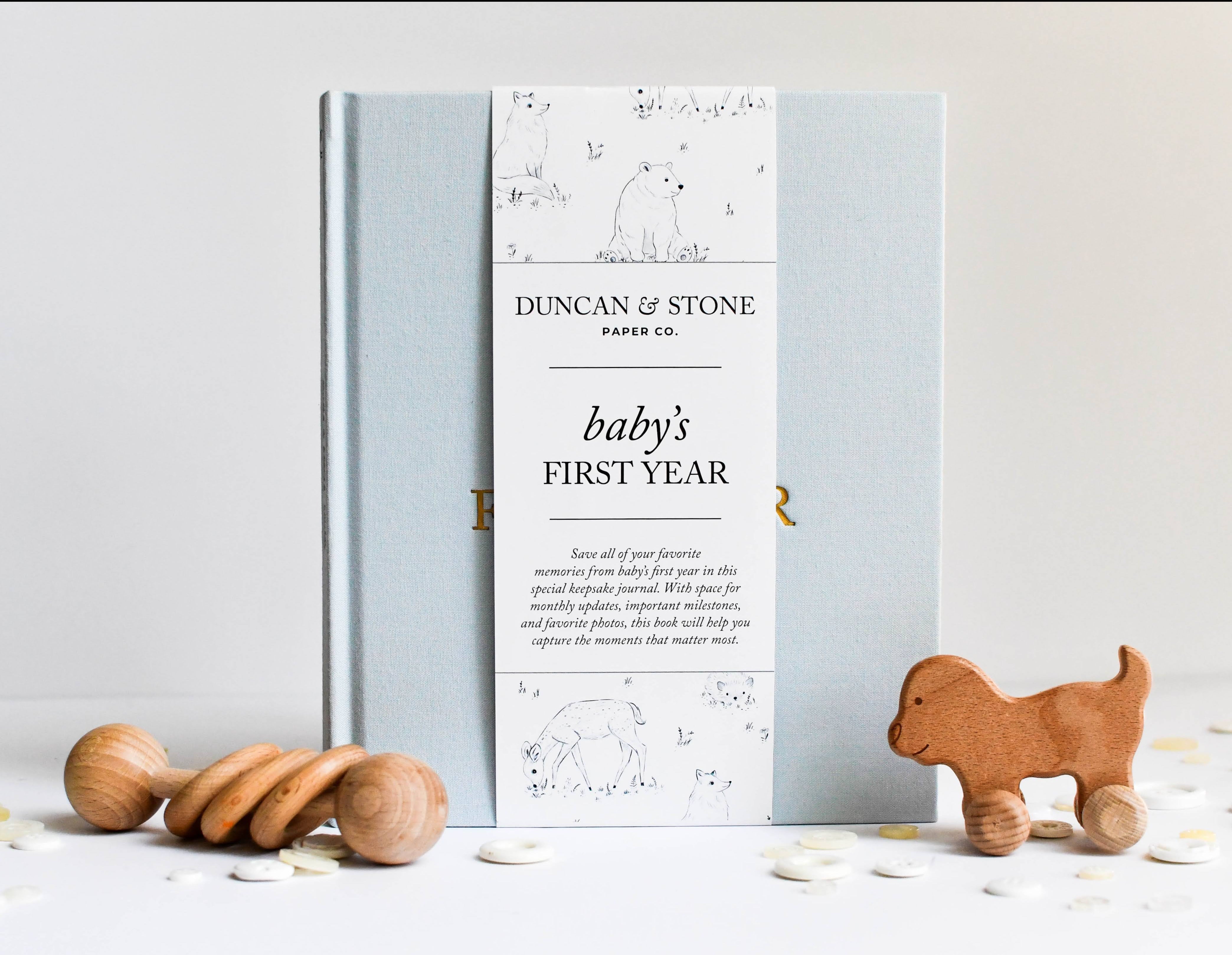 Baby Memory Book & Photo Album by Duncan & Stone | Baby Shower Gift for New Mom | Boy or Girl Milestone Scrapbook for Expecting Mom | First Year Journal for New Baby | Personalized Baby Book and Photo Album | Perfect Mom to Be Gift | Memory Journal 