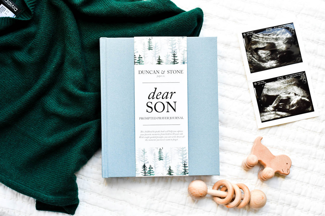 Dear Son: A Prompted Prayer Journal &amp; Childhood Keepsake by Duncan &amp; Stone | Baby Boy Memory Book | Scrapbook Album for Milestones | New Mom Gift | Christening or Baptism Gift | Baby Boy Scrapbook Album | Personalized Childhood Book