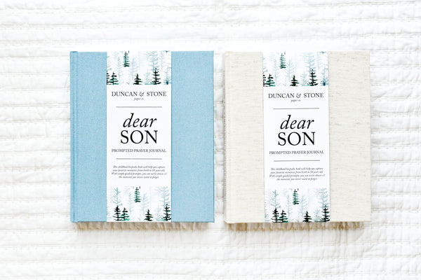 Dear Son: A Prompted Prayer Journal & Childhood Keepsake by Duncan & Stone | Baby Boy Memory Book | Scrapbook Album for Milestones | New Mom Gift | Christening or Baptism Gift | Baby Boy Scrapbook Album | Personalized Childhood Book